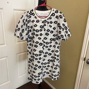 THML Black and White Patterned Poppy Dress with puffed sleeves